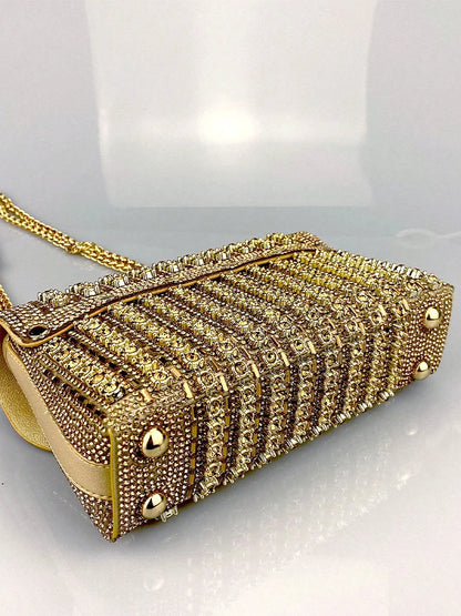 JIOMAY Glamorous Wallets for Women Luxury Designer Bags Diamond Shoulder Bag Women Party Bag Portable Messenger Bag Gold Bag