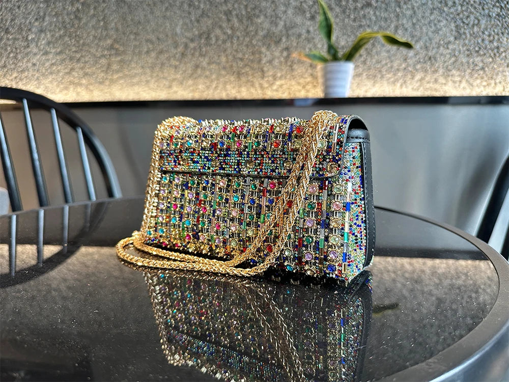 JIOMAY Glamorous Wallets for Women Luxury Designer Bags Diamond Shoulder Bag Women Party Bag Portable Messenger Bag Gold Bag