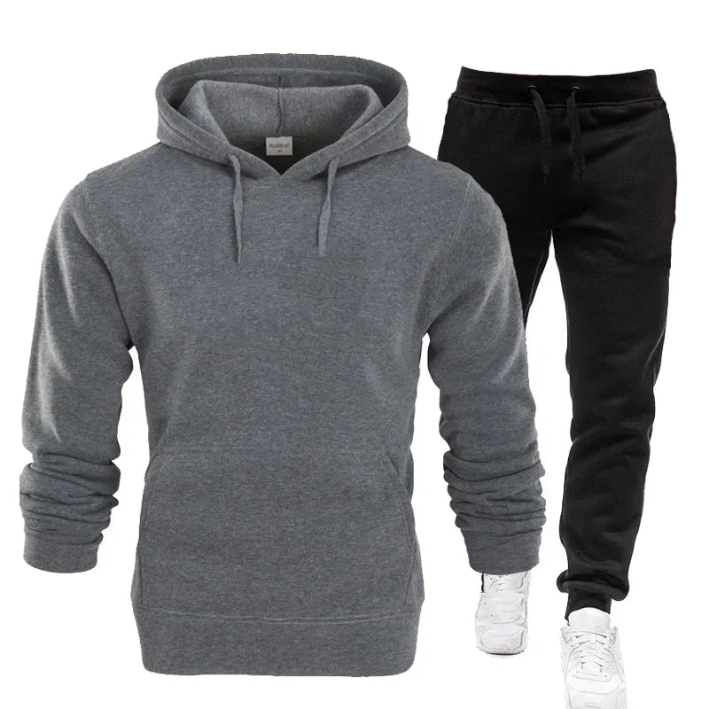 Basic Men/Women 2Pcs/Sets Sweatshirt Hoodies Pants 2023 Male Gyms Fitness Tops Joggers Sportswear Tracksuits