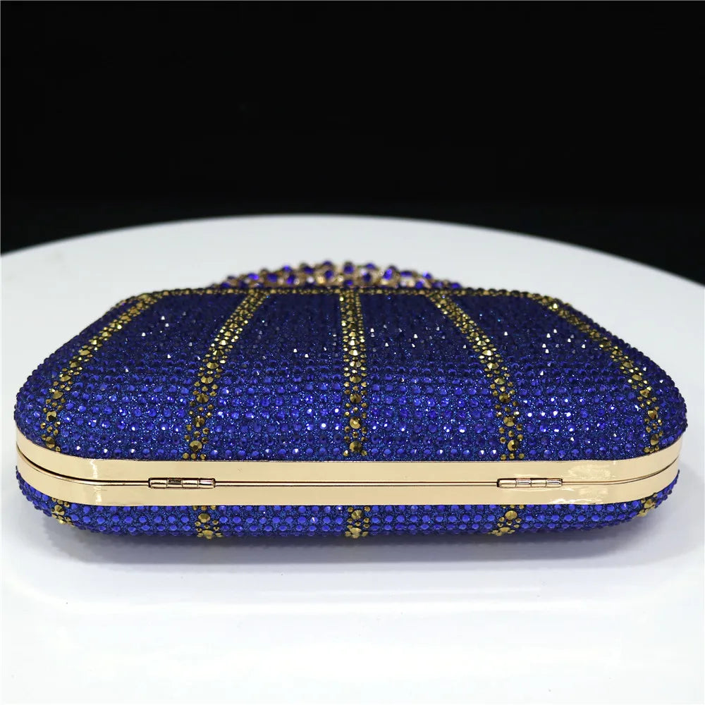 Popular In Nigeria Exquisite Evening Bags With Diamond Design Fashion Handle Clutch Rhinestone Embellished Long Chain Bag