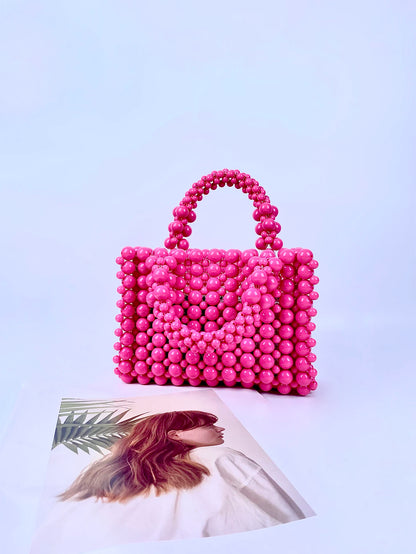 New French High Quality Acrylic Pearl Bag Women's Handmade Beaded Weaving Fresh and Sweet Handbag