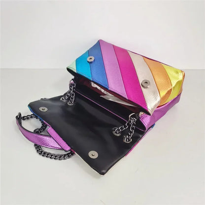 Rainbow Handbag Patchwork Crossbody Bag Shoulder Bag Women's Brand Designer Fashion Trend Luxury Handbag PU Shoulder Bag