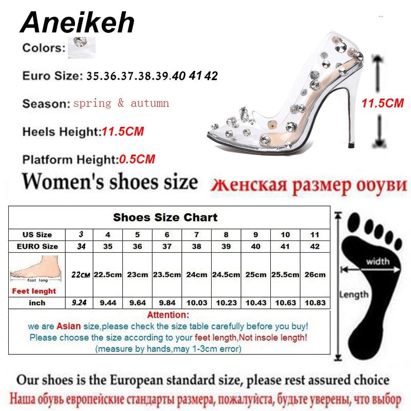 Sexy Rivet Crystal Women Pumps PVC Transparent High Heels Sexy Nightclub Prom Female Sandals Party Wedding Shoes 35~42