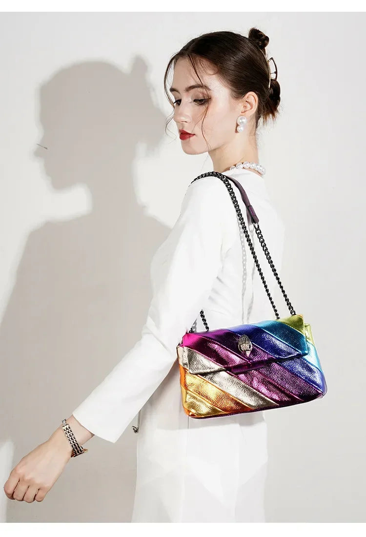 Rainbow Handbag Patchwork Crossbody Bag Shoulder Bag Women's Brand Designer Fashion Trend Luxury Handbag PU Shoulder Bag