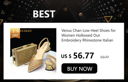 Venus Chan 2024 Latest High Heel Gold Color Atmospheric Luxury Pattern With Rhinestones Party Ladies Shoes And Bag Set