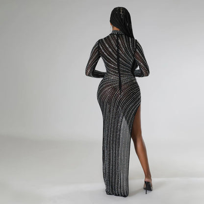 Women's Sexy Mesh Long-sleeved Dress