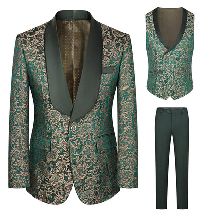FIXRIMCH Formal Tuxedo Suit for Men Embroidered Paisley Blazer Jacket Vest Pants Set for Wedding PartyDinnerProm Green